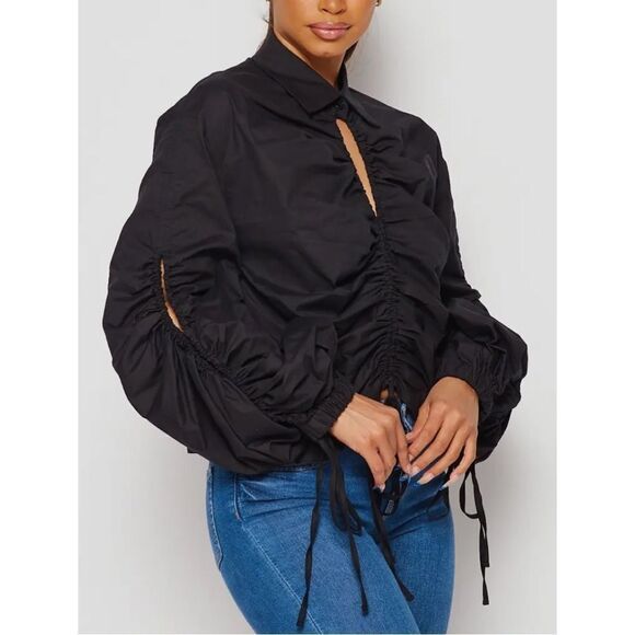 Black Drawstring Blouse - Picture 1 of 2